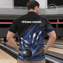 Load image into Gallery viewer, Custom Black And Blue Flame Bowling Team Jersey, Bowling Tournament Men Quarter-Zip Shirt IPHW11206