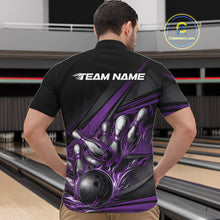 Load image into Gallery viewer, Custom Black And Purple Flame Bowling Team Jersey, Bowling Tournament Men Quarter-Zip Shirt IPHW11207