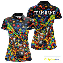 Load image into Gallery viewer, Custom Autism Awareness Butterfly Bowling Team Women Polo Shirt, Puzzles Bowling Jersey IPHW11214