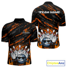 Load image into Gallery viewer, Custom Orange Camo Funny Flame Bowling Men Quarter-Zip Shirts, Bowling Team League Shirt IPHW10091