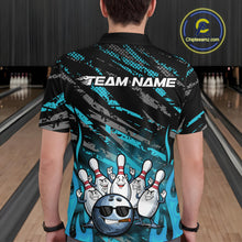 Load image into Gallery viewer, Custom Blue Camo Funny Flame Bowling Men Polo Shirts, Bowling Team League Shirt IPHW10092