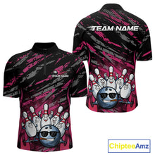 Load image into Gallery viewer, Custom Pink Camo Funny Flame Bowling Men Quarter-Zip Shirts, Bowling Team League Shirt IPHW10093