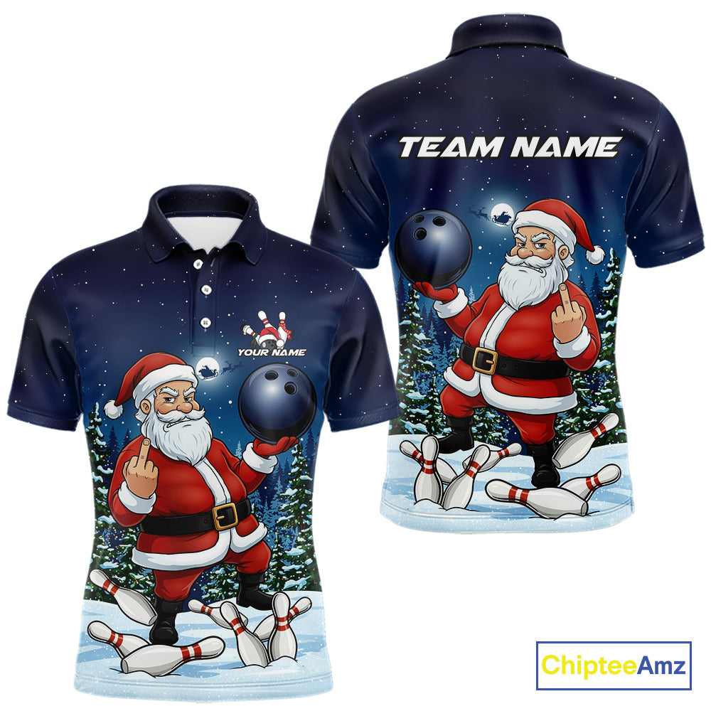 Custom Funny Christmas Bowling Men Polo Shirts, Xmas Santa Bowling Team Outfit IPHW10094