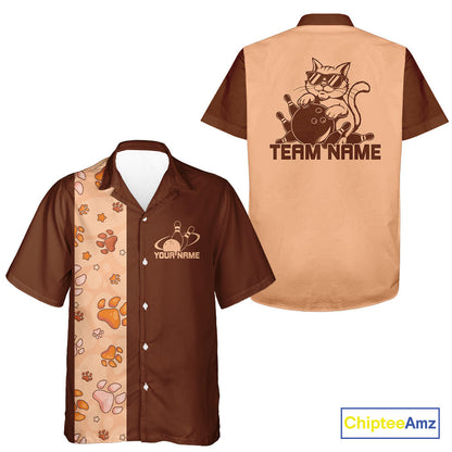 Custom Retro 50S Cat Bowling Button Up Shirt Men And Women, Vintage Cat Bowling Shirt IPHW10095