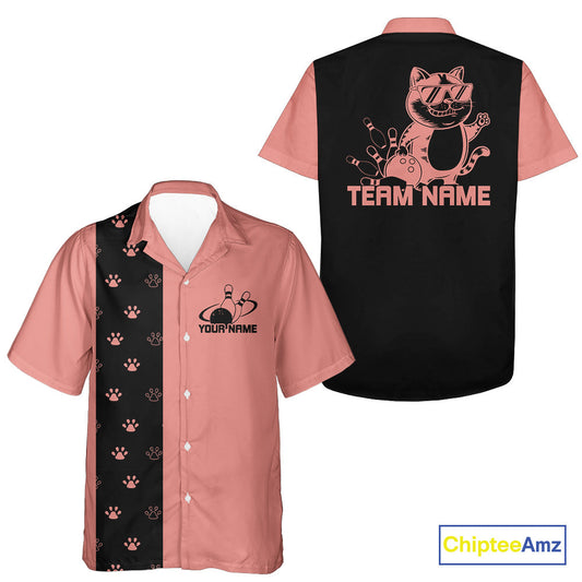 Custom Retro 50S Cat Bowling Button Up Shirt Men And Women, Vintage Cat Bowling Shirt IPHW10096