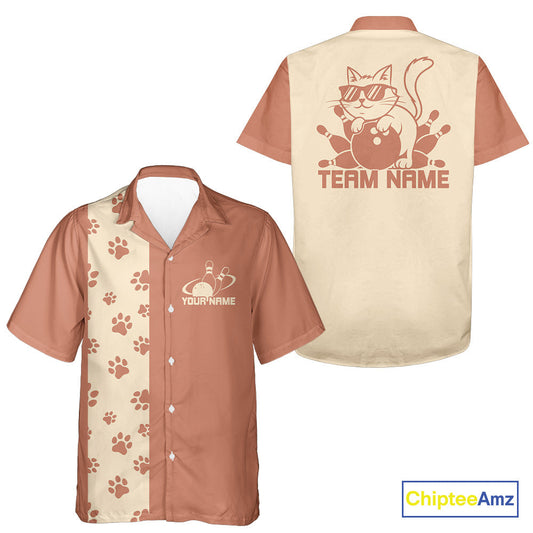 Custom Retro 50S Cat Bowling Button Up Shirt Men And Women, Vintage Cat Bowling Shirt IPHW10098