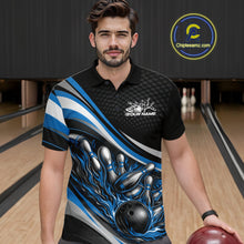Load image into Gallery viewer, Custom Blue Flame Bowling Men Polo Shirt, Bowling Team League Shirt Bowler Jerseys IPHW11227