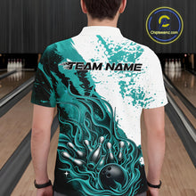 Load image into Gallery viewer, Custom Turquoise Blue Flame Bowling Men Polo Shirt, Bowling League Shirt Bowler Jerseys IPHW11244
