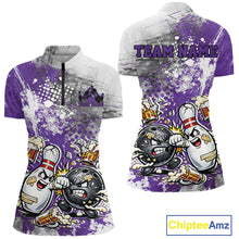 Load image into Gallery viewer, Custom Angry Bowling Ball And Pin Fight Funny Shirt, Purple Bowling And Beer Shirt IPHW11252