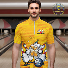 Load image into Gallery viewer, Custom Funny Bowling And Beer Men Quarter-Zip Shirts, Bowling Ball And Pins Party Jerseys IPHW9827