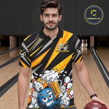 Load image into Gallery viewer, Custom Black And Yellow Funny Bowling And Beer Party Polo Shirts For Men, Bowler Outfit IPHW9830
