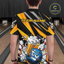 Load image into Gallery viewer, Custom Black And Yellow Funny Bowling And Beer Party Polo Shirts For Men, Bowler Outfit IPHW9830