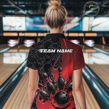 Load image into Gallery viewer, Custom Black And Red Flame Bowling Team Women Polo Shirt, Bowling Ball Pattern Jerseys IPHW11277