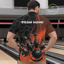 Load image into Gallery viewer, Custom Black And Orange Flame Bowling Team Men Quarter-Zip Shirt, Bowling Ball Pattern Jerseys IPHW11279