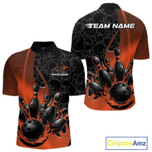 Load image into Gallery viewer, Custom Black And Orange Flame Bowling Team Men Quarter-Zip Shirt, Bowling Ball Pattern Jerseys IPHW11279