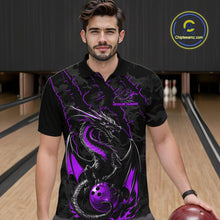 Load image into Gallery viewer, Custom Gray And Purple Camo Dragon Claws Bowling Men Polo Shirts, Team Bowling Jerseys IPHW9856