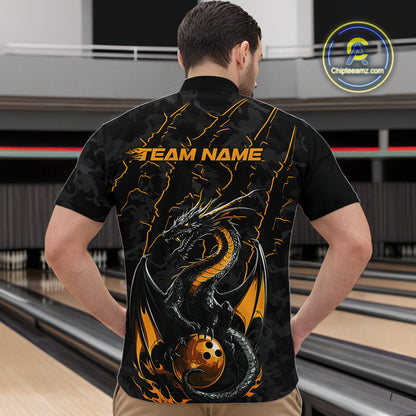 Custom Gray And Yellow Camo Dragon Claws Bowling Men Quarter-Zip Shirts, Team Bowling Jerseys IPHW9857