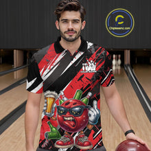 Load image into Gallery viewer, Custom Funny Bowling Ball Drink Beer Bowling Men Polo Shirt, Grunge Red Team Shirt IPHW10117