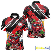 Load image into Gallery viewer, Custom Funny Bowling Ball Drink Beer Bowling Men Polo Shirt, Grunge Red Team Shirt IPHW10117