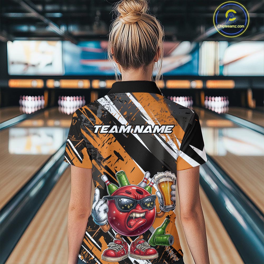 Custom Funny Bowling Ball Drink Beer Bowling Women Quarter-Zip Shirt, Orange Team Shirt IPHW10118
