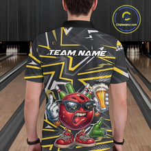 Load image into Gallery viewer, Custom Funny Bowling Ball Drink Beer Bowling Men Polo Shirt, Yellow Bowling Team Shirt IPHW10120
