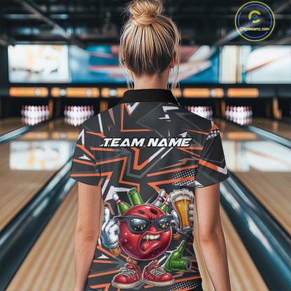 Custom Funny Bowling Ball Drink Beer Bowling Women Quarter-Zip Shirt, Orange Team Shirt IPHW10121