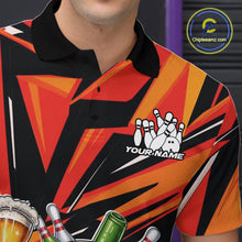 Load image into Gallery viewer, Custom Funny Bowling Ball Drink Beer Bowling Men Polo Shirt, Orange Bowling Team Shirt IPHW10122