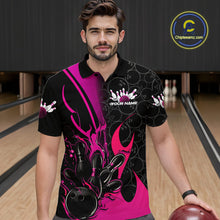 Load image into Gallery viewer, Custom Pink Flame Bowling Pattern Bowling Men Polo Shirt, Bowling Team League Shirt IPHW9882