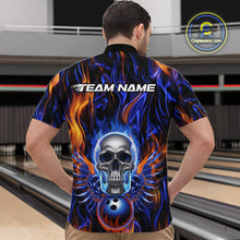 Load image into Gallery viewer, Custom Blue And Yellow Fire Flame Skull Bowling Men Quarter-Zip Shirts, Hallloween Bowler Outfit IPHW9889
