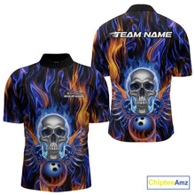 Load image into Gallery viewer, Custom Blue And Yellow Fire Flame Skull Bowling Men Quarter-Zip Shirts, Hallloween Bowler Outfit IPHW9889