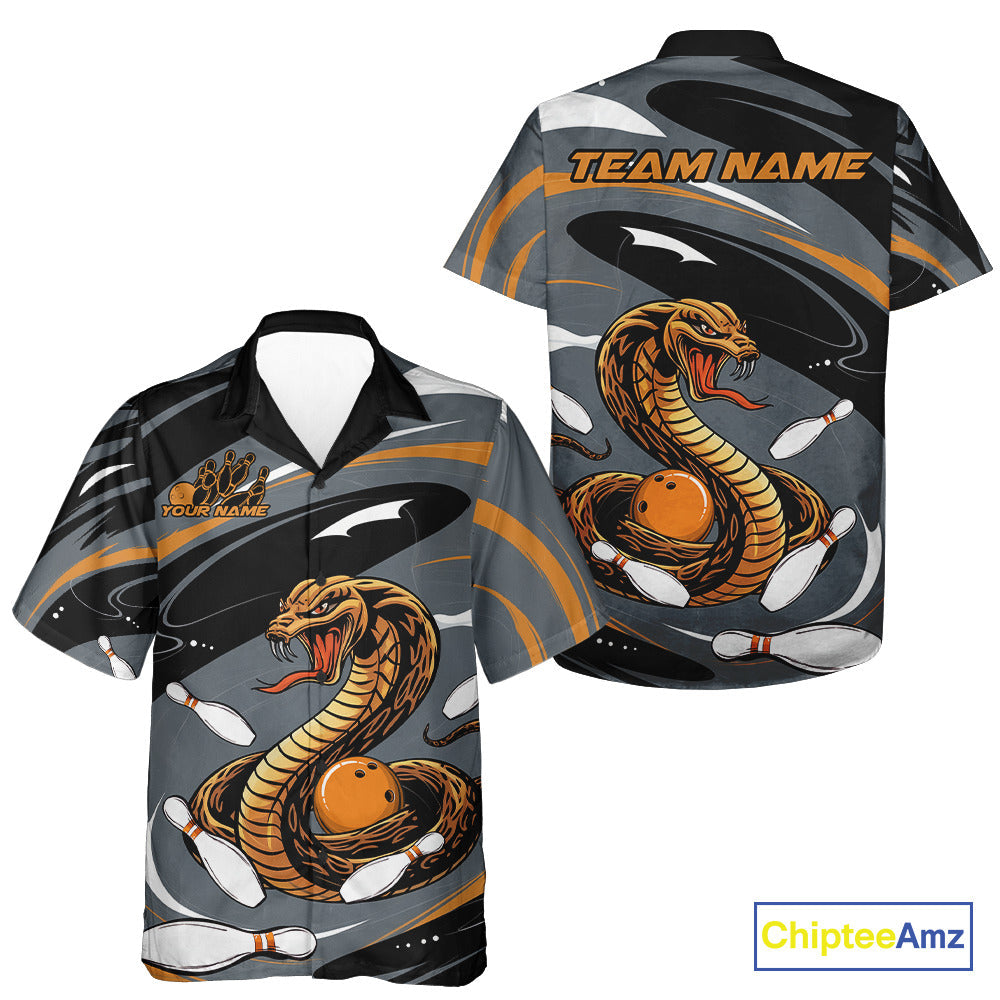 Custom Gray And Yellow Cobra Snake Bowling Hawaiian Shirt For Men And Women, Cobra Bowling Team Jersey IPHW9892