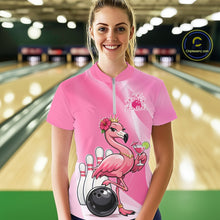 Load image into Gallery viewer, Sassy Classy Flamingo Custom Women Bowling Shirt, Elegant Ladies Summer Bowling Shirt IPHW11029