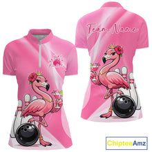Load image into Gallery viewer, Sassy Classy Flamingo Custom Women Bowling Shirt, Elegant Ladies Summer Bowling Shirt IPHW11029