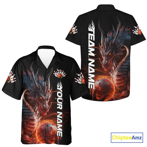 Custom Smoke Flame Dragon Bowling Hawaiian Shirt For Men And Women, Dragon Bowling Team Jerseys IPHW9904