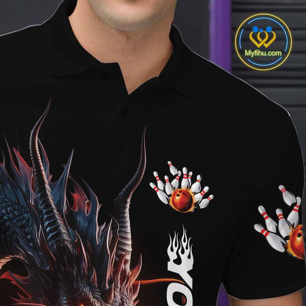 Custom Smoke Flame Dragon Bowling Polo Shirt For Men, Dragon Bowling Team Jerseys IPHW9904