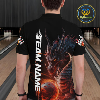 Custom Smoke Flame Dragon Bowling Polo Shirt For Men, Dragon Bowling Team Jerseys IPHW9904