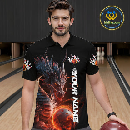 Custom Smoke Flame Dragon Bowling Polo Shirt For Men, Dragon Bowling Team Jerseys IPHW9904