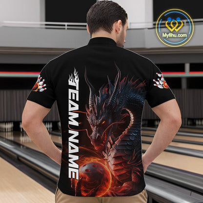 Custom Smoke Flame Dragon Bowling Quarter-Zip Shirt For Men, Dragon Bowling Team Jerseys IPHW9904