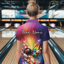 Load image into Gallery viewer, Custom Colorful Rainbow Colors Butterfly Bowling Shirt For Women, Bowling League Shirt IPHW11035