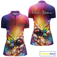 Load image into Gallery viewer, Custom Colorful Rainbow Colors Butterfly Bowling Shirt For Women, Bowling League Shirt IPHW11035