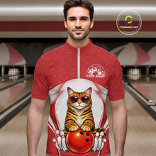 Load image into Gallery viewer, Custom Cool Golden Brown Bengal Cat With Funny Gesture Bowling Men Quarter-Zip Shirt IPHW11047