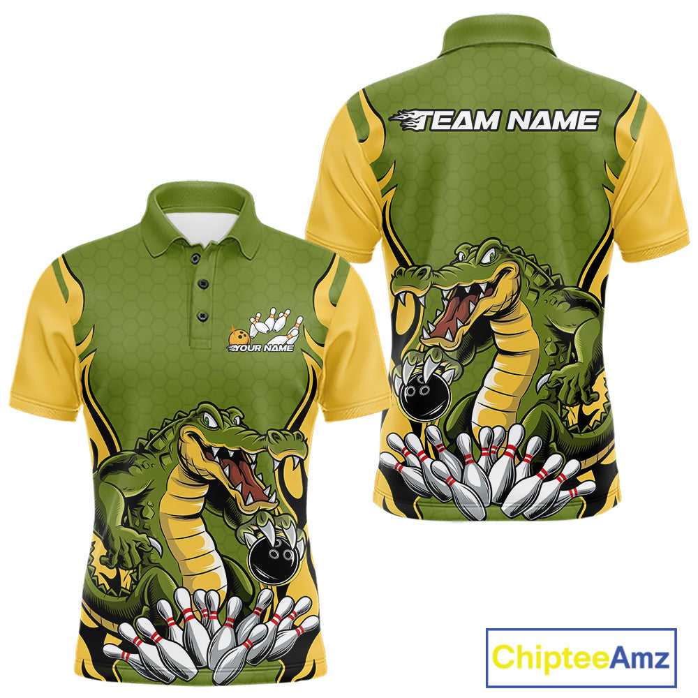 Custom Funny Alligator Bowling Polo Shirt For Men, Alligator Bowling Team League Shirt IPHW9924
