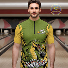 Load image into Gallery viewer, Custom Funny Alligator Bowling Quarter-Zip Shirt For Men, Alligator Bowling Team League Shirt IPHW9924