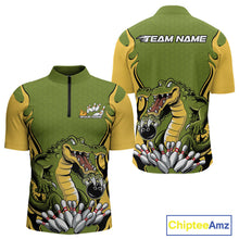 Load image into Gallery viewer, Custom Funny Alligator Bowling Quarter-Zip Shirt For Men, Alligator Bowling Team League Shirt IPHW9924