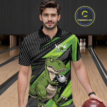 Load image into Gallery viewer, Custom Funny Green Bowling Dinosaur Bowling Men Polo Shirt, Bowling Team Shirt IPHW9927