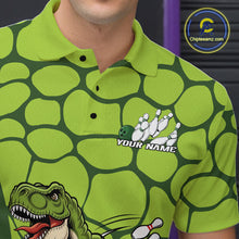 Load image into Gallery viewer, Custom Funny Green Dinosaur Bowling Team Men Polo Shirt, Bowling Tournament Team Shirt IPHW9931