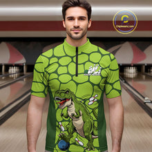 Load image into Gallery viewer, Custom Funny Green Dinosaur Bowling Team Men Quarter-Zip Shirt, Bowling Tournament Team Shirt IPHW9931