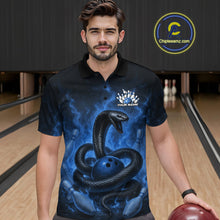 Load image into Gallery viewer, Custom Blue Flame Black Mamba Snake Bowling Men Polo Shirt, Snake Bowling Team Jerseys IPHW10151