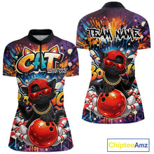 Load image into Gallery viewer, Custom Hip Hop Black Cat With Funny Gesture Bowling Women Shirt, Graffiti Bowler Shirt IPHW11059