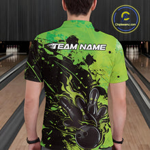 Load image into Gallery viewer, Custom Green Flame Bowling Men Polo Shirts, Splatter Bowling Team Tournament Shirt IPHW9934